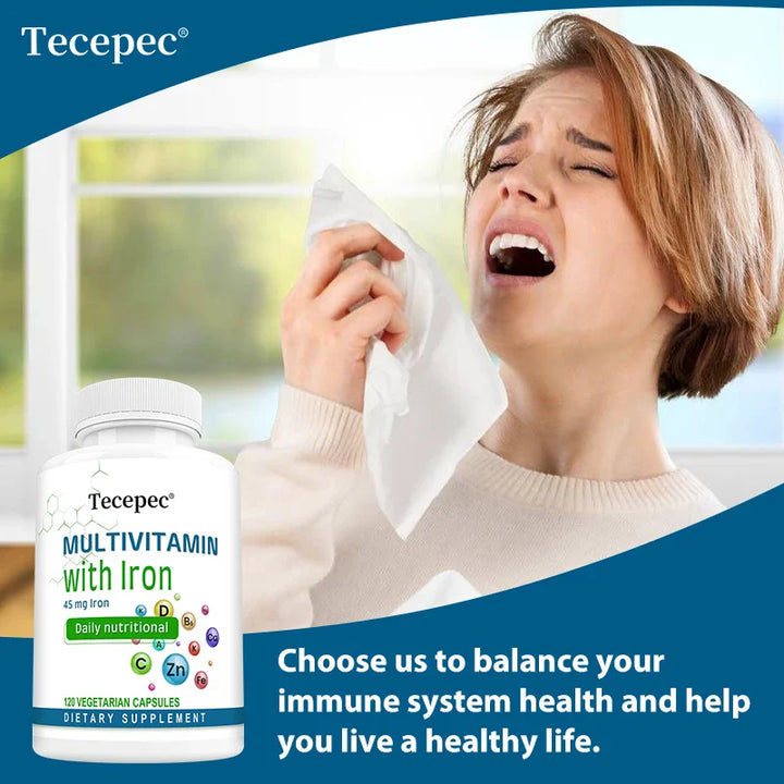 Multivitamin Supplement with Iron Zinc Calcium Overall Health Support