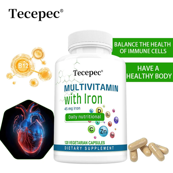Multivitamin Supplement with Iron Zinc Calcium Overall Health Support